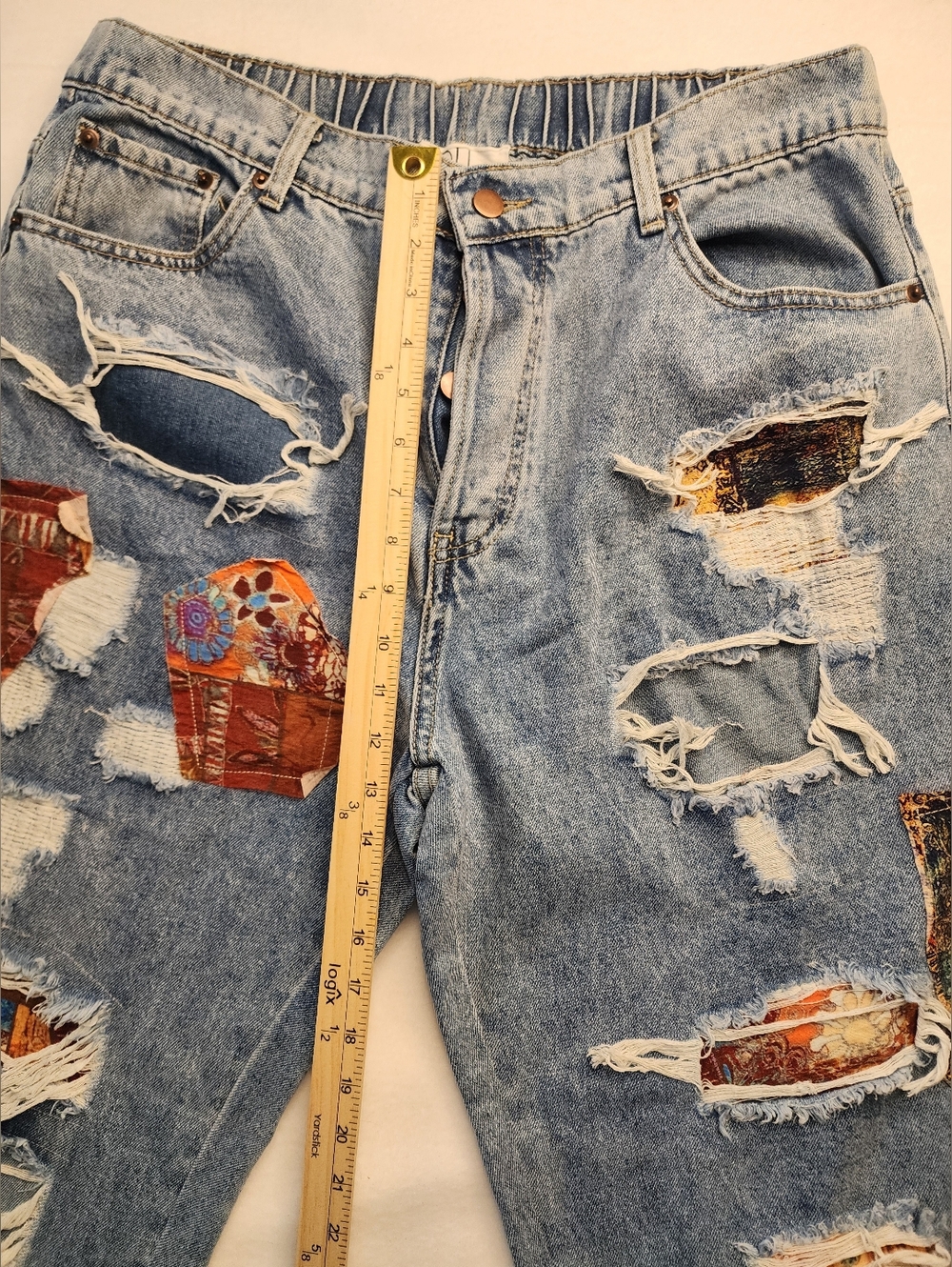 OH! Vintage Patchwork Womens Jeans Hippie Festival Concert High Waist Size XL - Picture 7 of 12